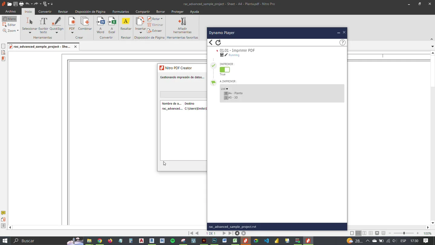 Automated PDF printing demonstration in the original portfolio