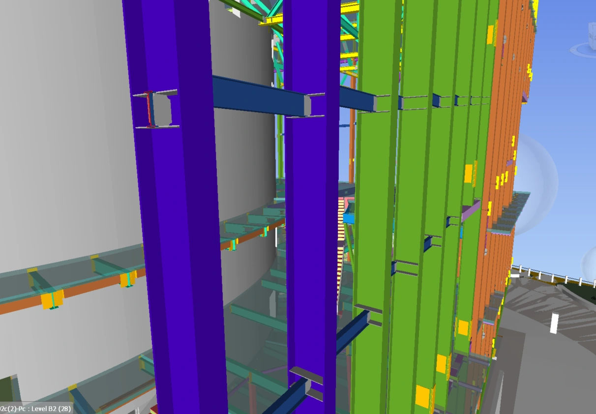 BIM model showing the steel, concrete and landscape supplied by others, before the envelope support layers are added.